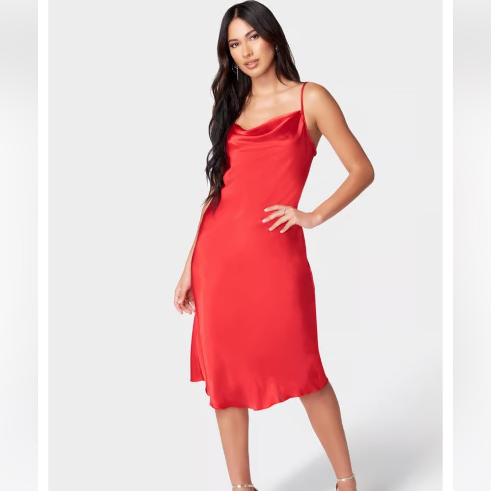 Bebe Cowlneck Red Slip Dress size L